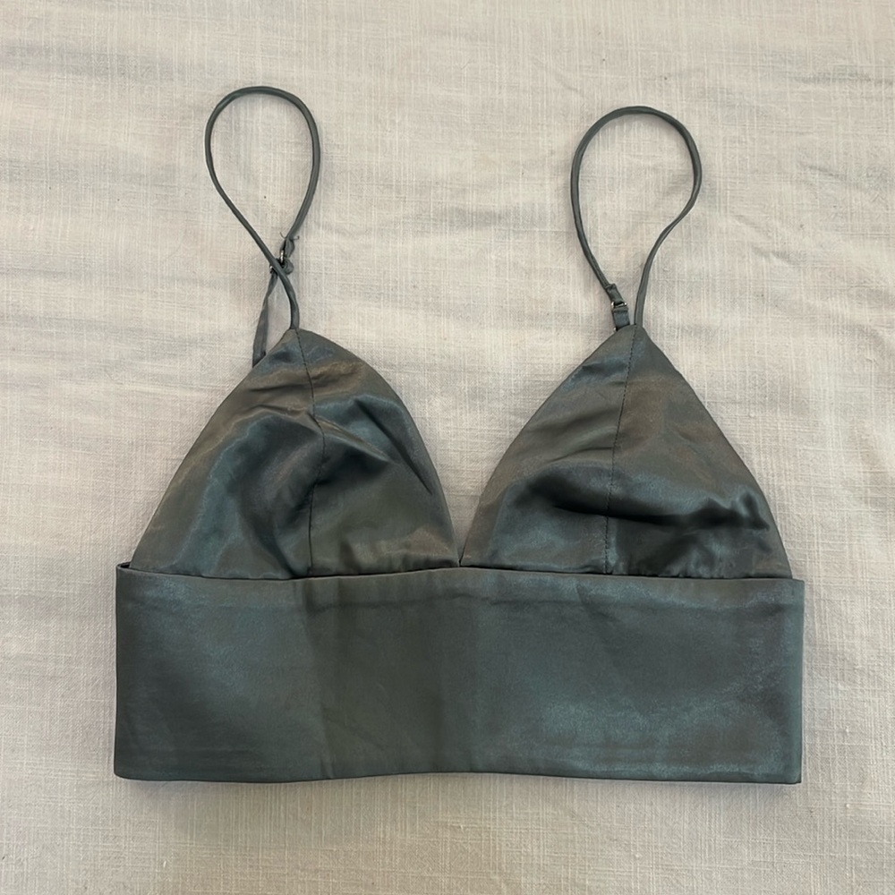 Meshki green satin top with back zipper